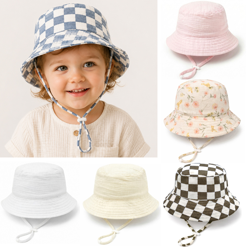Bucket Hat Cotton - Topi Bayi Musim Panas Bahan Muslin,