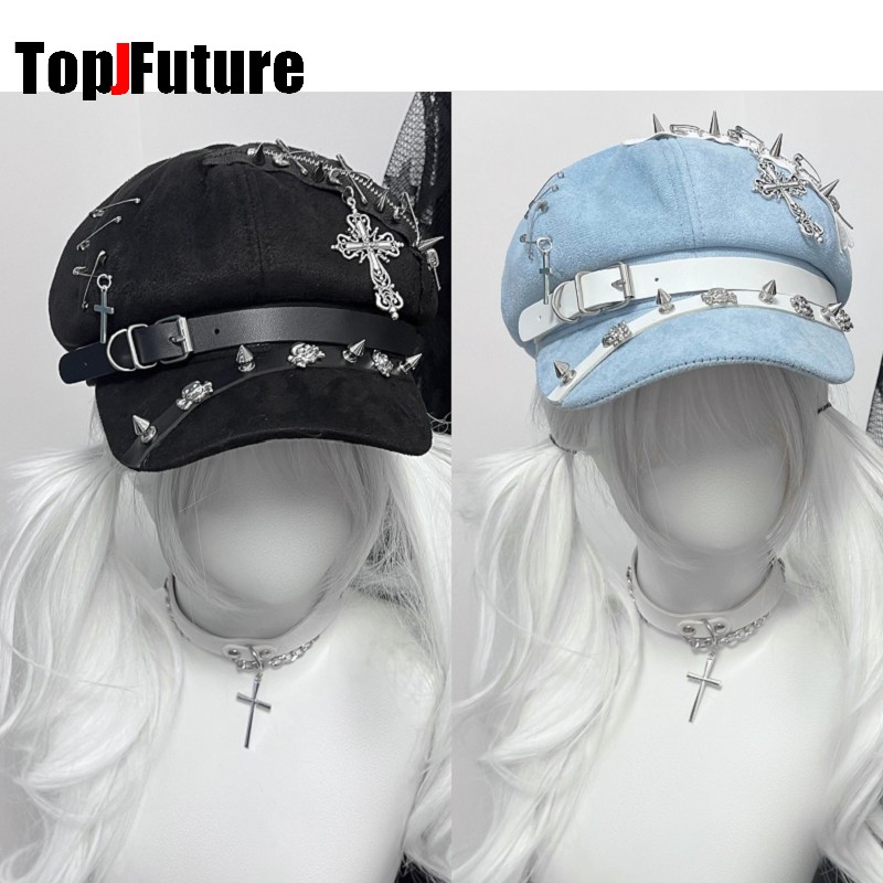 Dad Hat Cotton - Topi Oktagonal Harajuku Wanita, Gaya Gothic