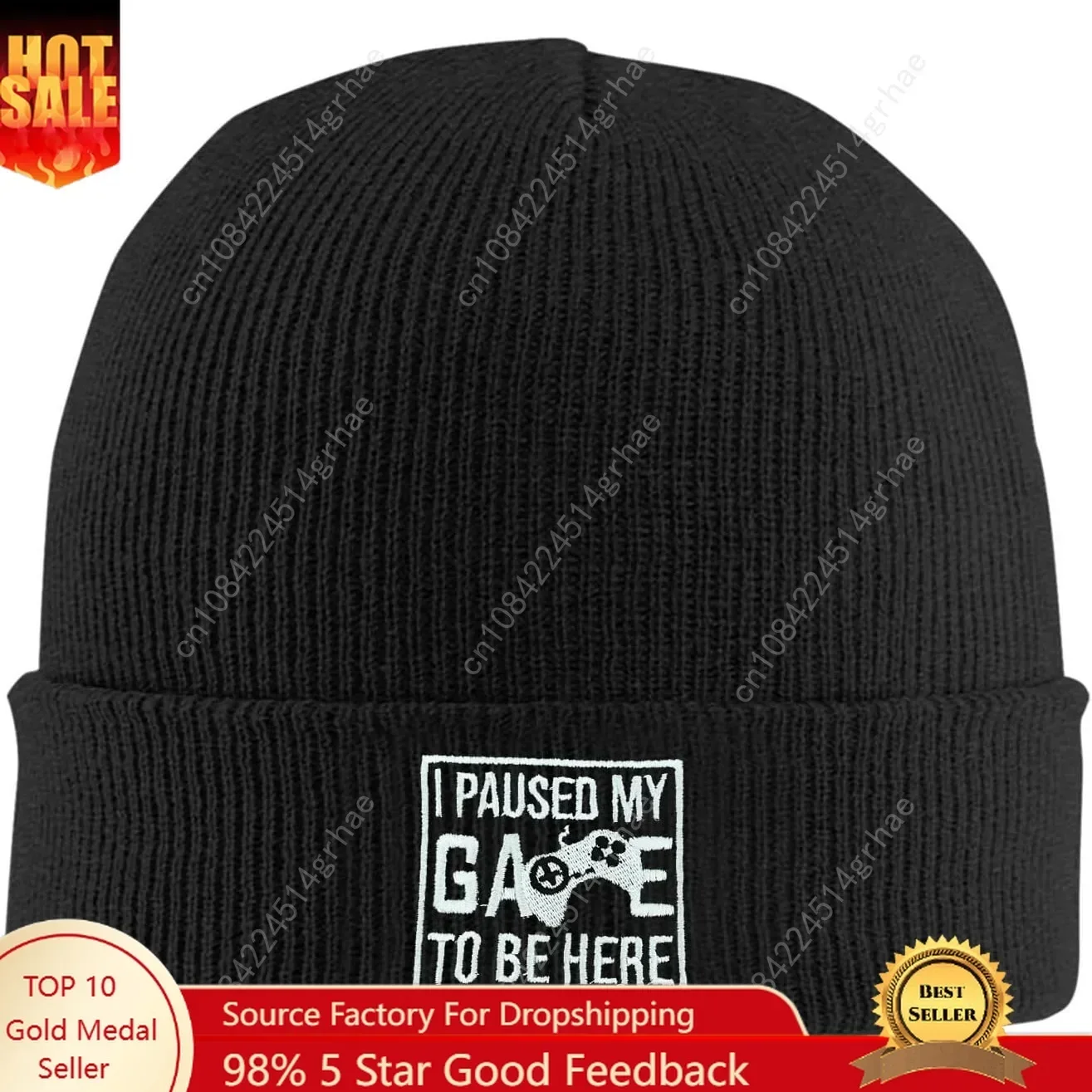Beanie Cuffed Knit - Topi Beanie Bordir Ikan, Topi Rajut