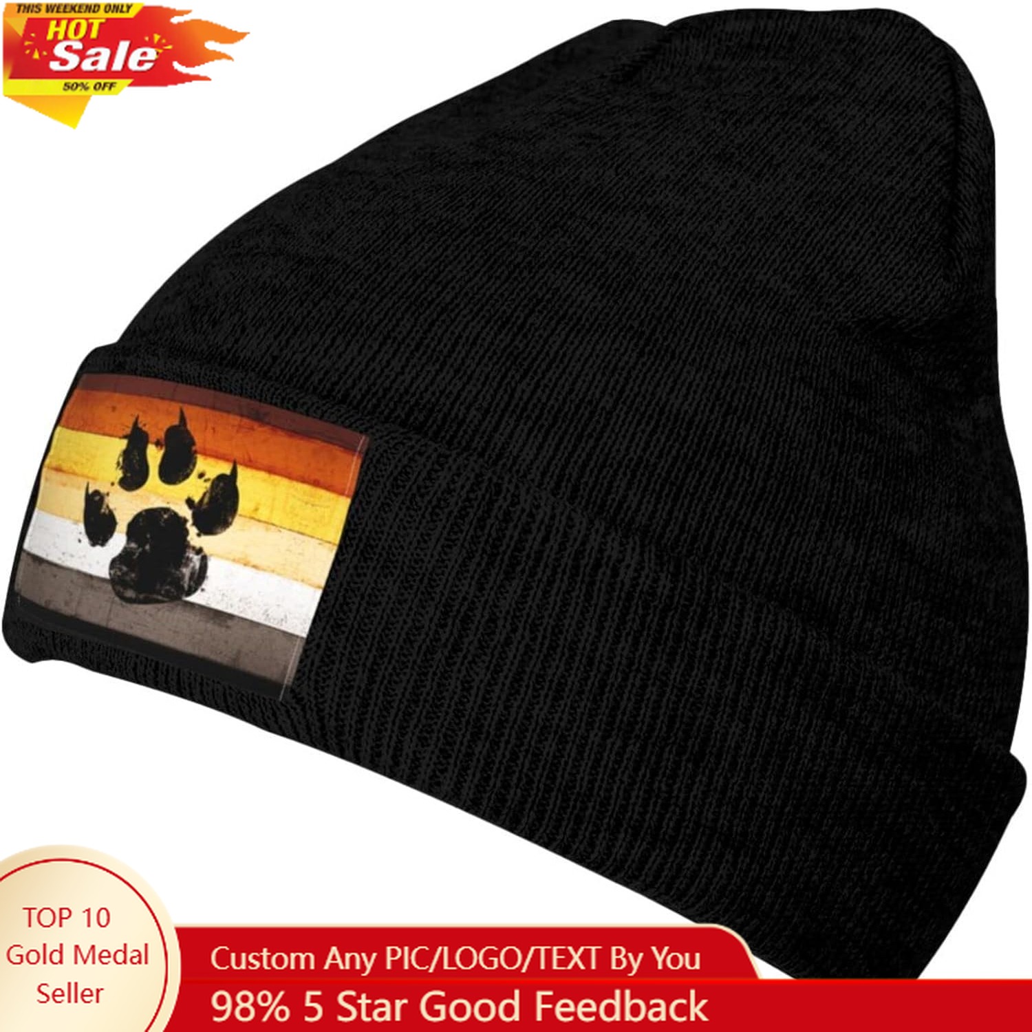 Beanie Cuffed Knit - Topi Rajut Motif Gay Flag Bear