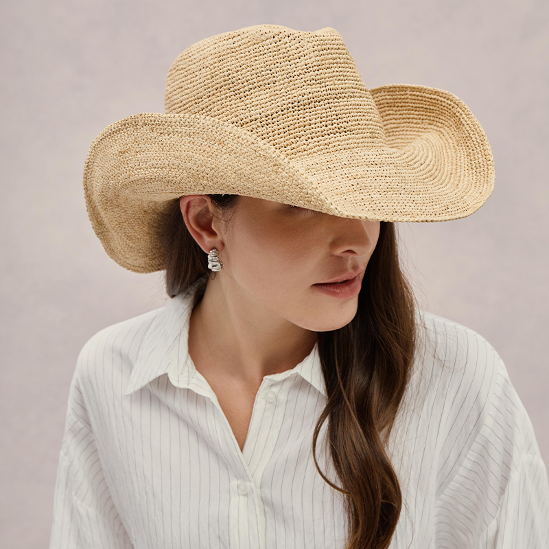 Cowboy Hat Straw - Topi Jerami Rafia Premium Mewah Buatan